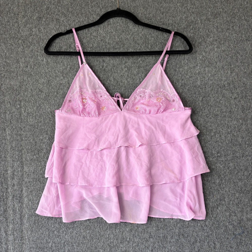 Vintage Victorias Secret Pink Fairy Ruffle Lace Sequin Camisole Top Medium Y2K